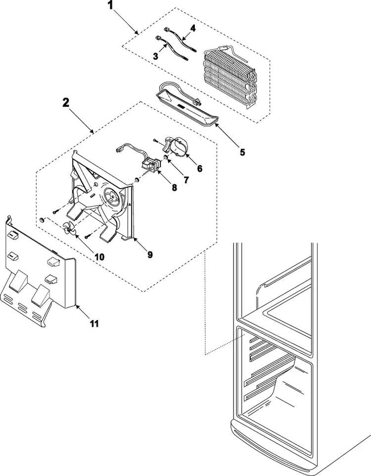 Freezer Compartment Diagram and Parts List for RB1944SL XAA Samsung Refrigerator