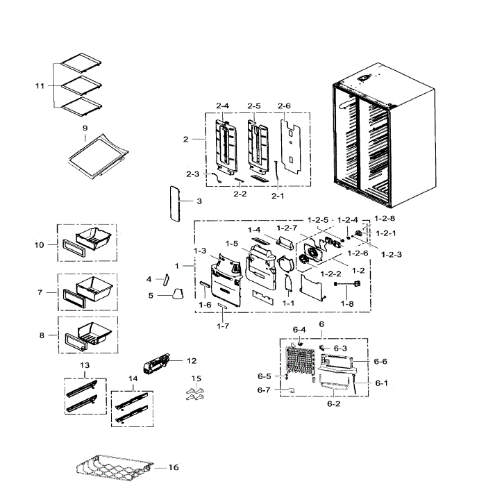 Fridge Diagram and Parts List for RS265TDRS XAA-01 Samsung Refrigerator