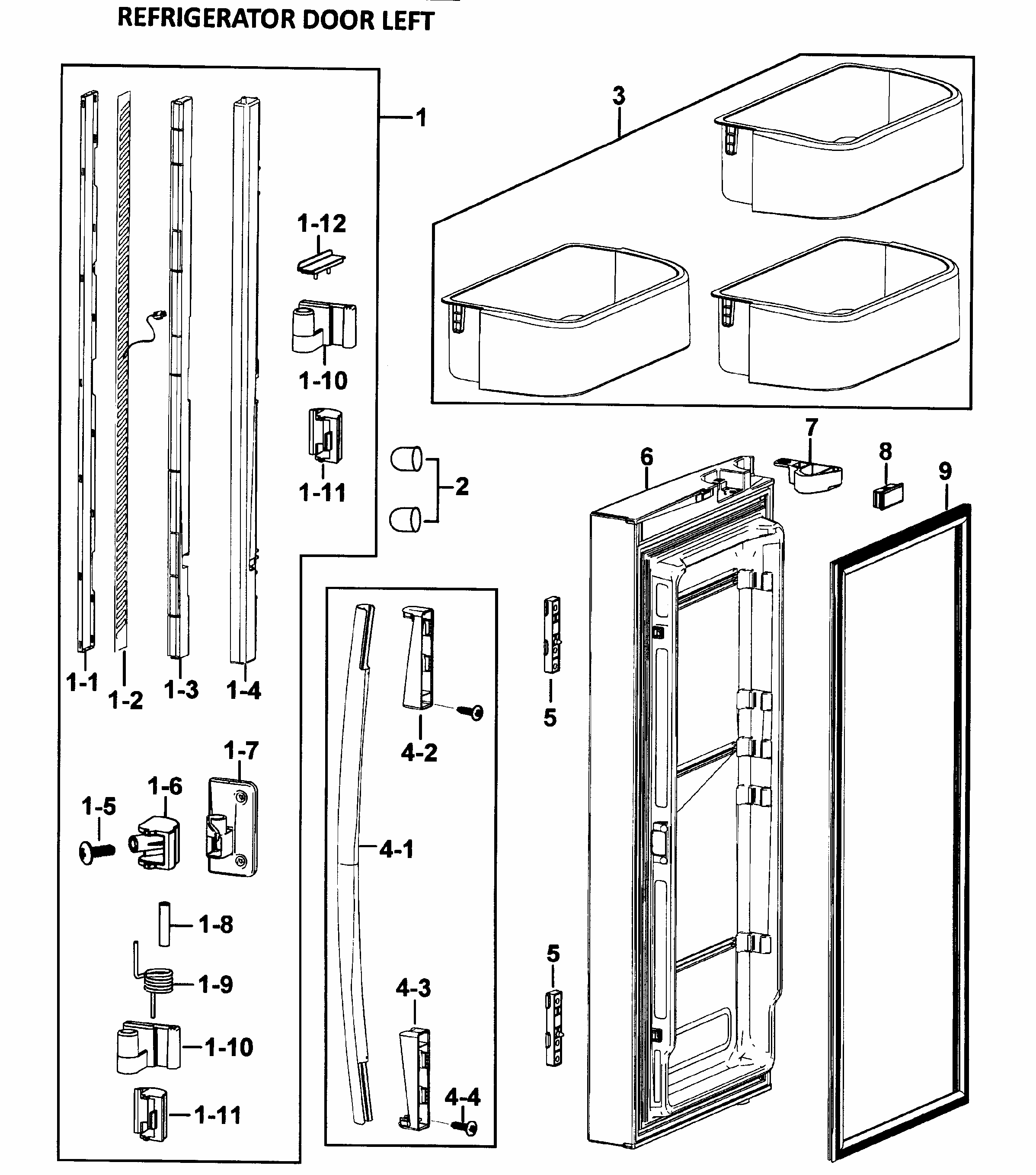 Left Door Diagram and Parts List for RF265ABPN XAA-0000 Samsung Refrigerator