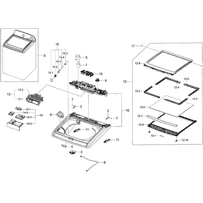 Top Cover Diagram and Parts List for WA45H7000AP A2-00 Samsung Washer