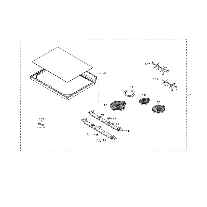 Cooktop Diagram and Parts List for NE59N6650SG AA-00 Samsung Range