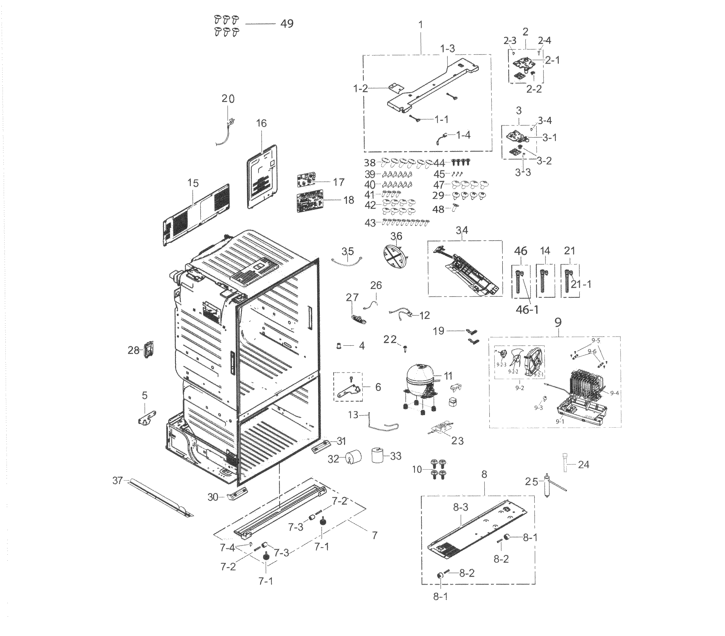 Cabinet Diagram and Parts List for RF263BEAESP AA-0002 Samsung Refrigerator