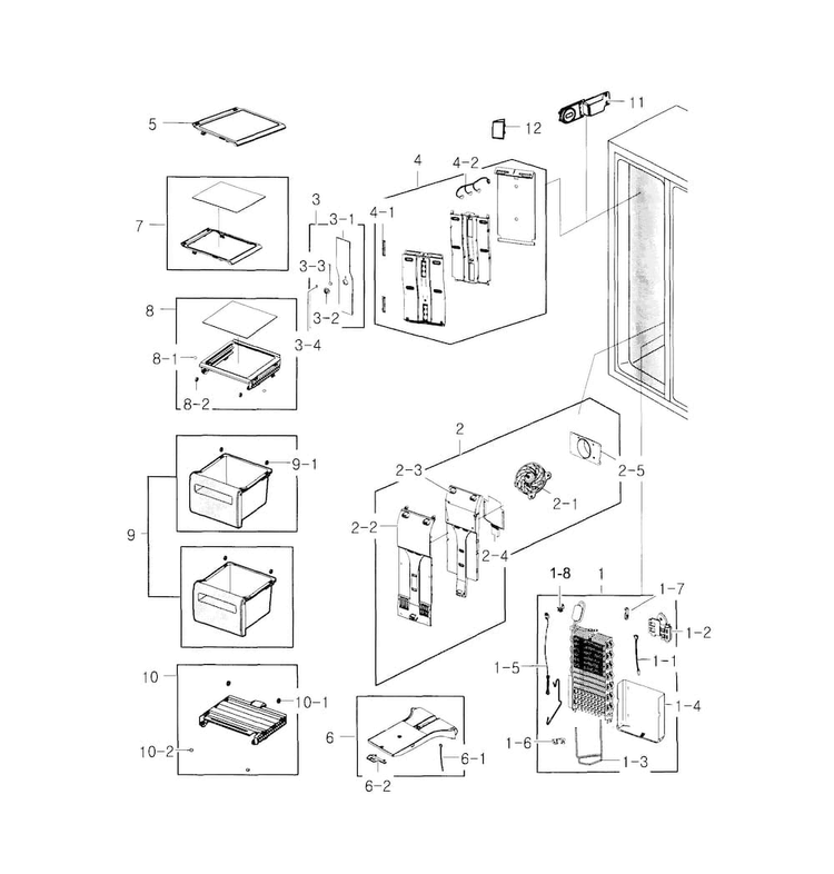 Freezer Diagram and Parts List for RS22HDHPNSR AA-0000 Samsung Refrigerator