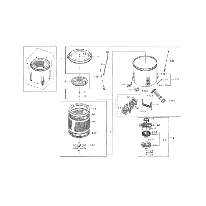 Tub Diagram and Parts List for WA50F9A7DSP A2-01 Samsung Washer
