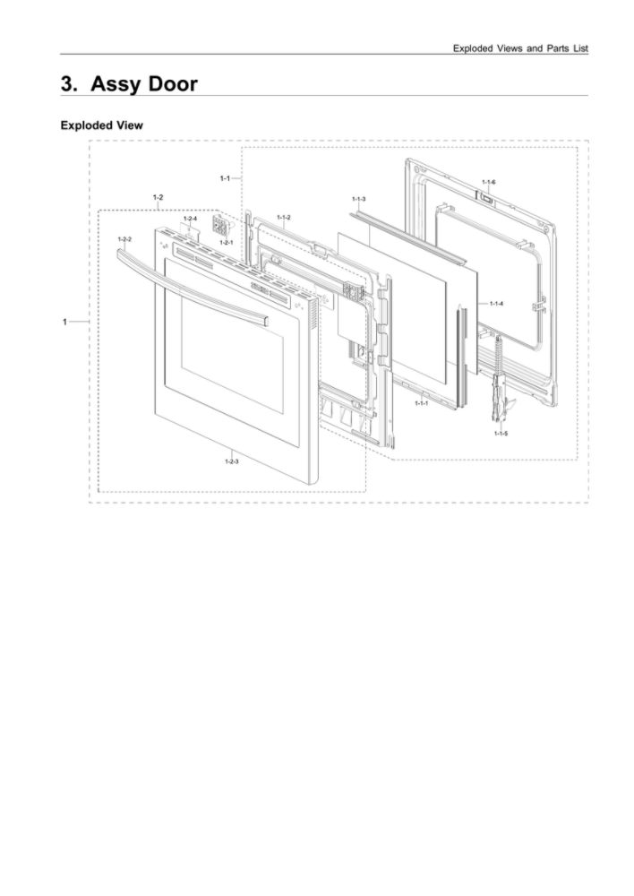 Door Assembly Diagram and Parts List for NX60T8711ST AA-00 Samsung Range