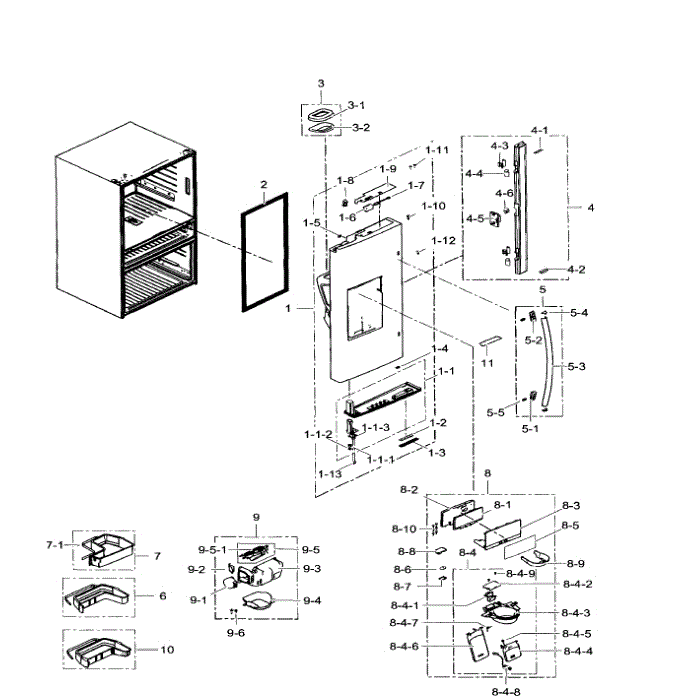 Left Door Diagram and Parts List for RF31FMEDBWW AA-04 Samsung Refrigerator