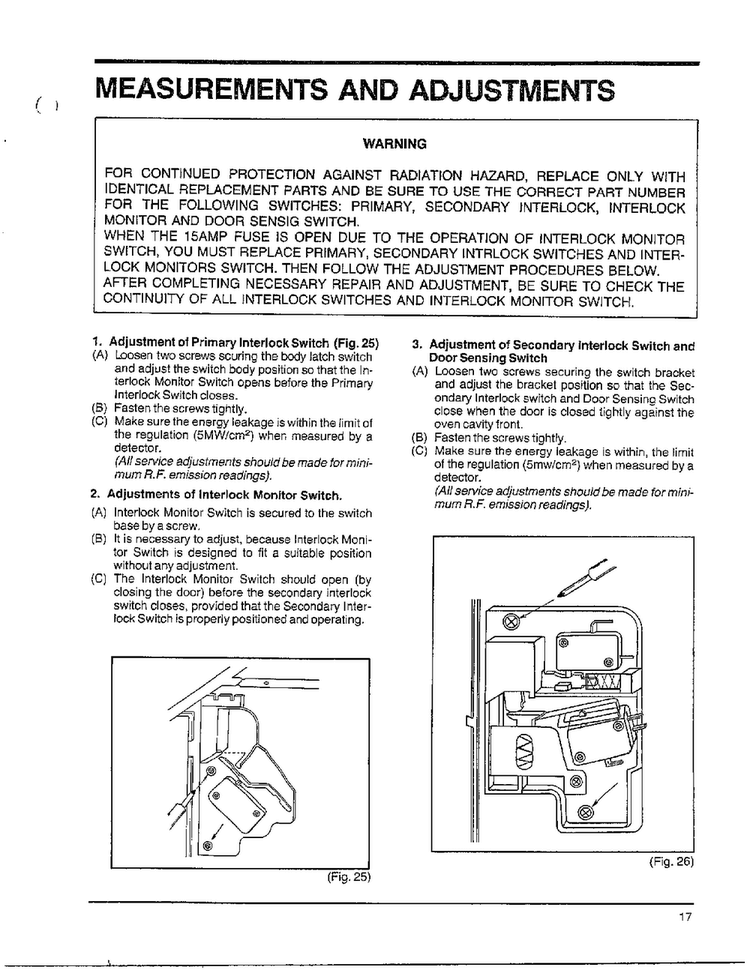 Measurements/adjustments Diagram and Parts List for MW4530U XAA Samsung Microwave