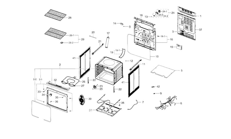 Main Assy Diagram and Parts List for NE59J3420SB AA-0001 Samsung Range