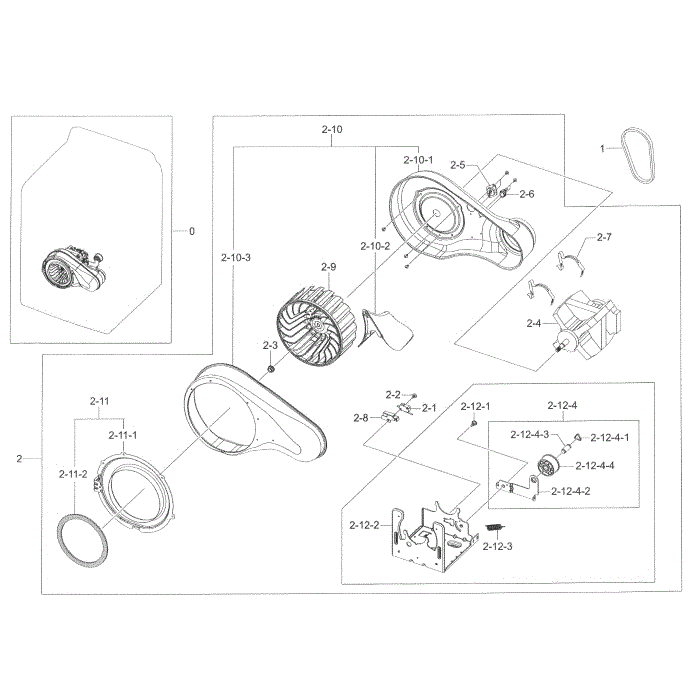 Motor Duct Diagram and Parts List for DV45K7600GW A3-00 Samsung Dryer