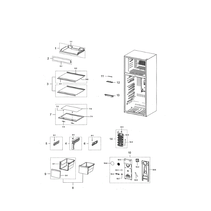 Fridge Compartment Diagram and Parts List for RT21M6213SR AA-01 Samsung Refrigerator