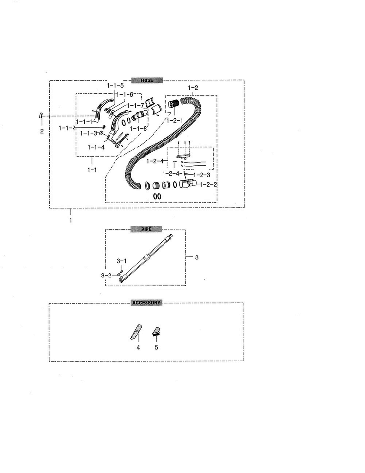 Hose/pipe/accessory Diagram and Parts List for VCC96P0H1G XAA Samsung Upright Vacuum