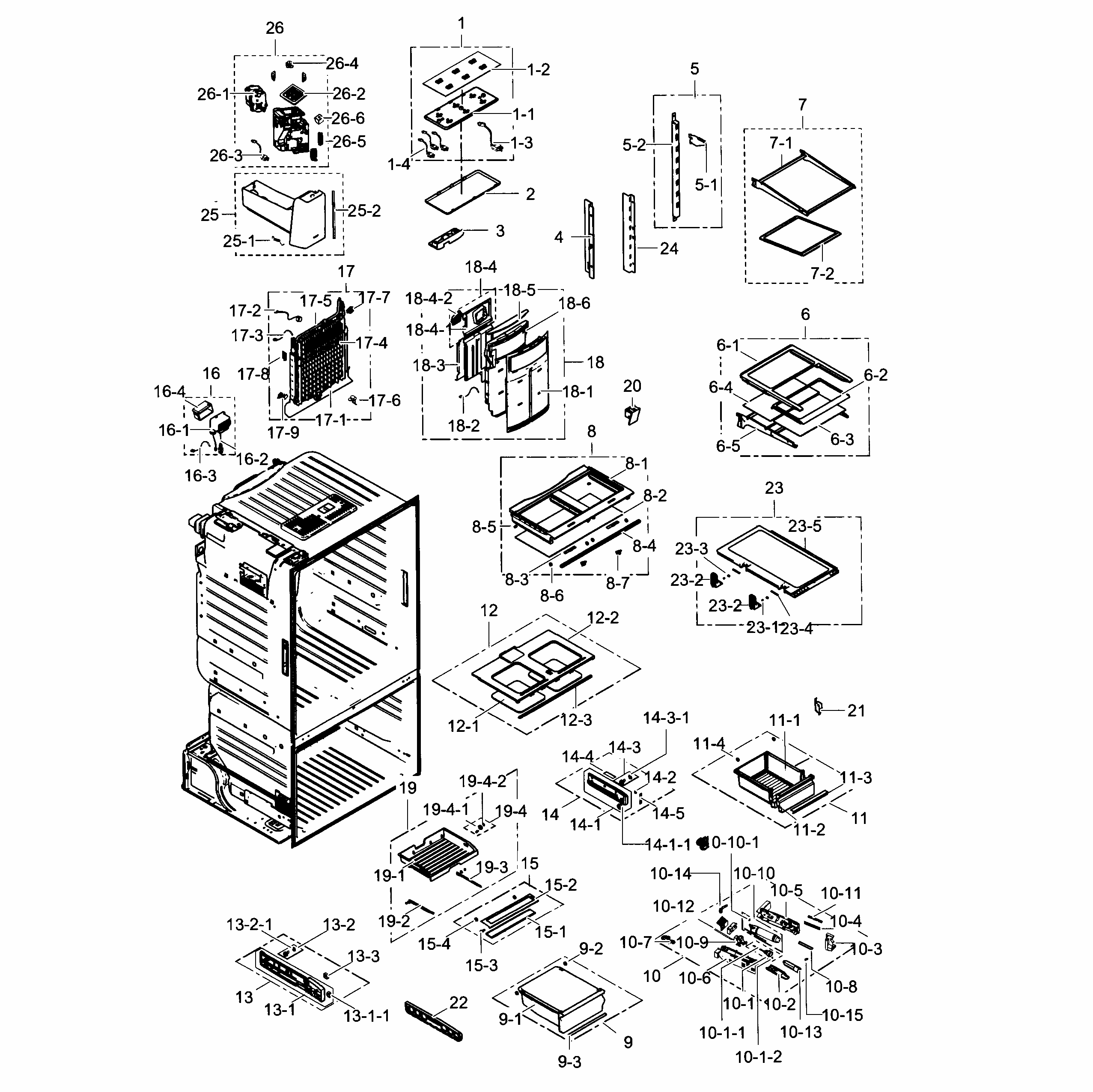 Fridge Diagram and Parts List for RF263TEAEWW AA-0001 Samsung Refrigerator