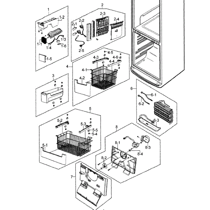 Freezer Assembly Diagram and Parts List for RB215LABP XAA-00 Samsung Refrigerator