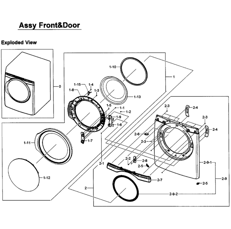 Front Assy Diagram and Parts List for DV405GTPAWR AA-0001 Samsung Dryer