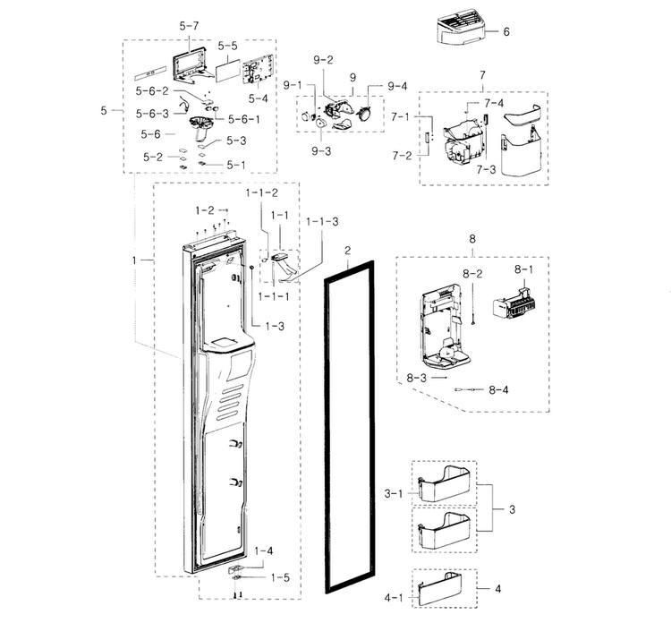 Door-freezer Diagram and Parts List for RH30H9500SR AA-0000 Samsung Refrigerator