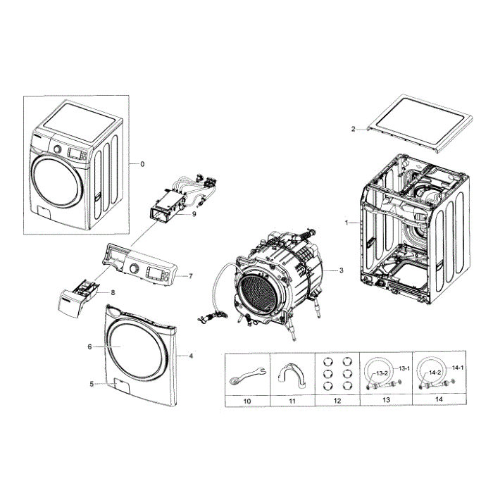 Main Assembly Diagram and Parts List for WF435ATGJRA A2-00 Samsung Washer
