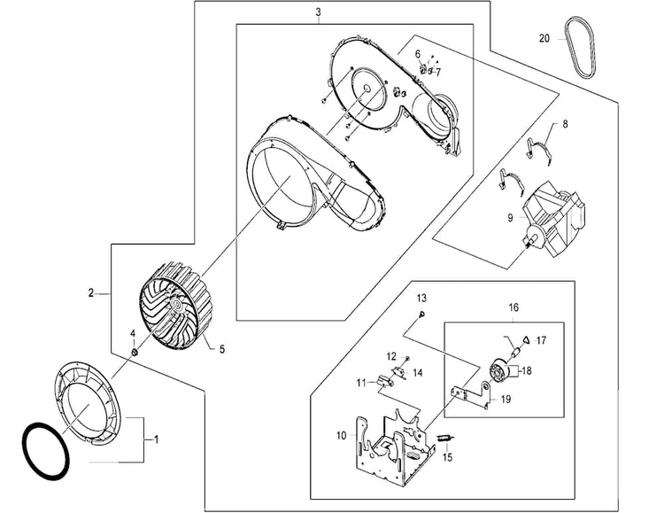 Motor Assy Diagram and Parts List for DV410AEW XAA Samsung Dryer