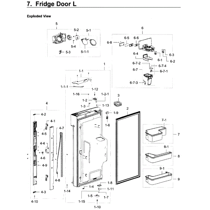Fridge Door L Diagram and Parts List for RF22K9581SG AA-01 Samsung Refrigerator