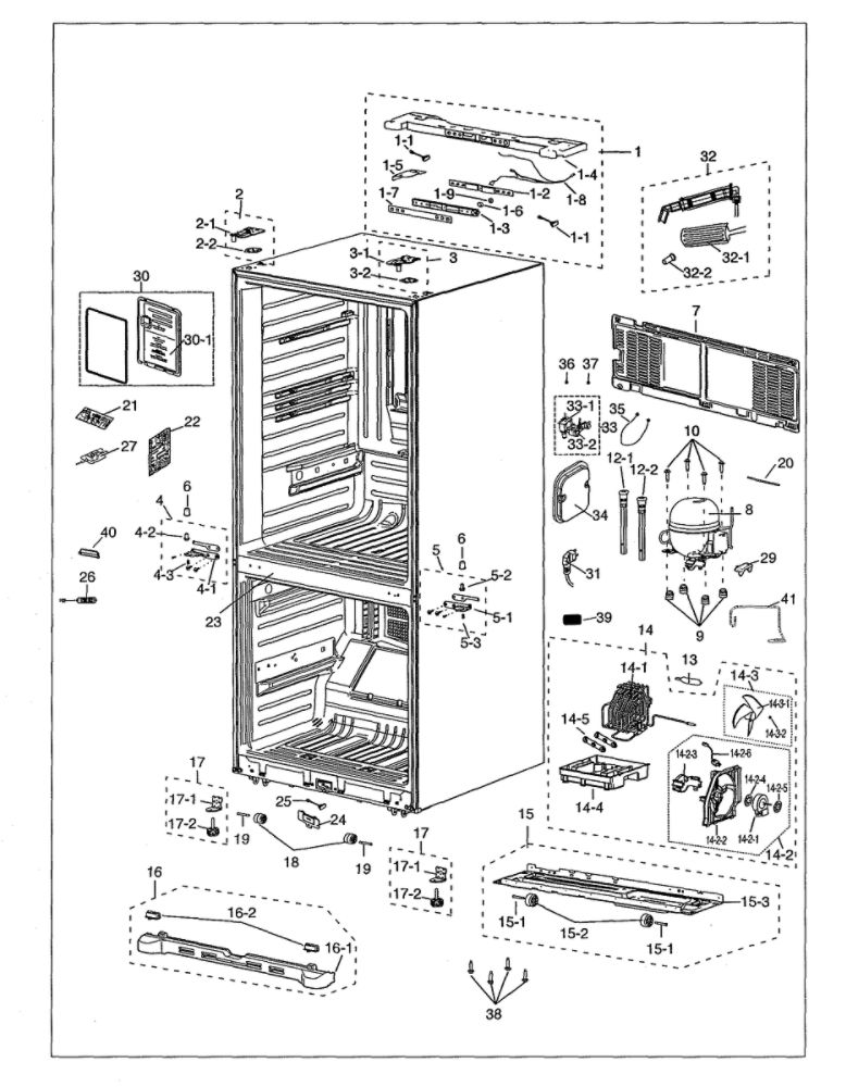 Cabinet Diagram and Parts List for RF18HFENBSR US-00 Samsung Refrigerator