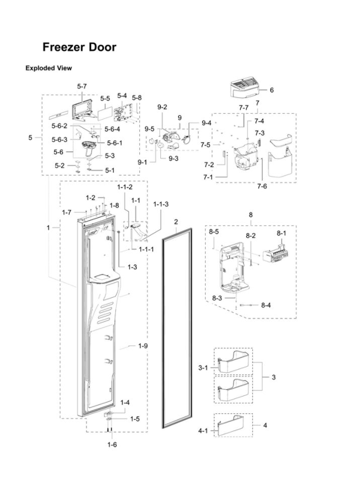 Freezer Door Diagram and Parts List for RH30H9500SR AA-03 Samsung Refrigerator