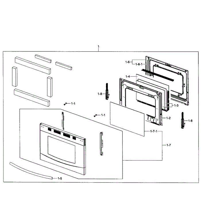 Door Assembly Diagram and Parts List for NX583G0VBSR AA-01 Samsung Range