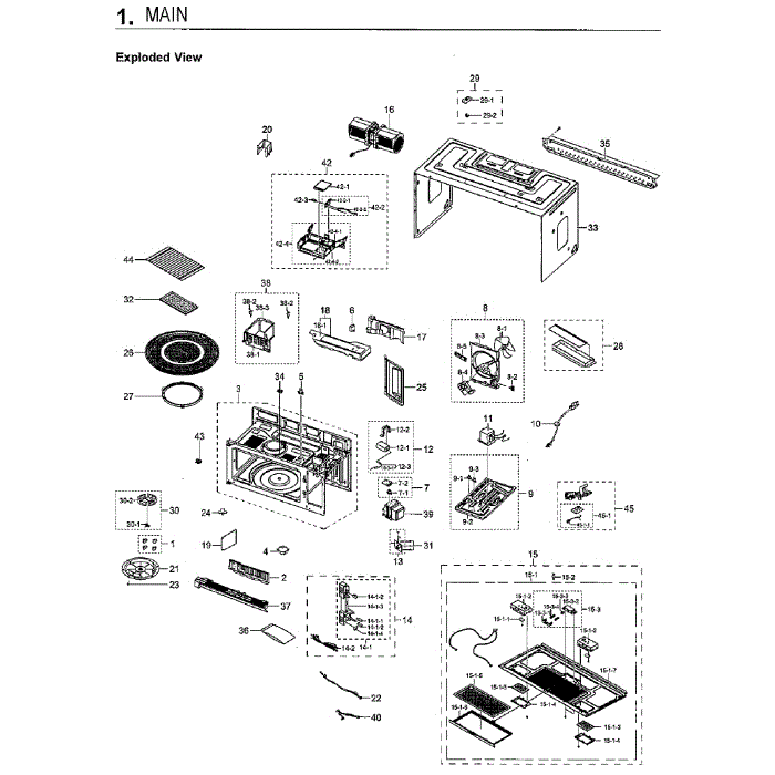 Cabinet Diagram and Parts List for ME21H706MQB AA-02 Samsung Microwave Oven Combo