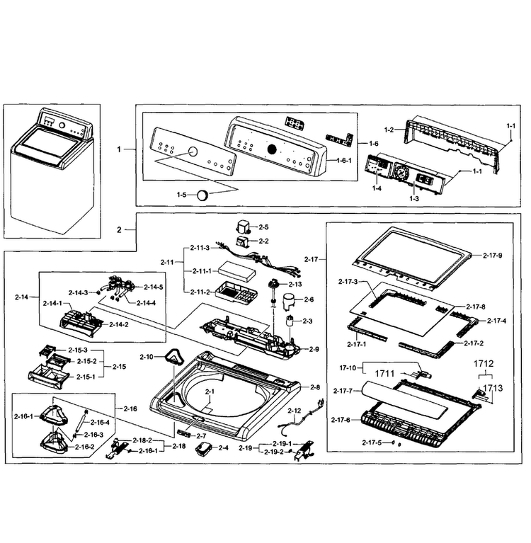 Top Cover Assy Diagram and Parts List for WA484DSHASU A1-0001 Samsung Washer