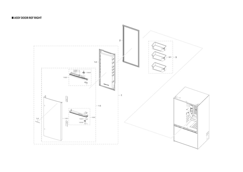 Right Refrigerator Door Parts Diagram and Parts List for RF28T5021SR AA-01 Samsung Refrigerator
