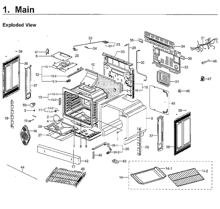 Main Asy Diagram and Parts List for NX58F5700WS AA-0004 Samsung Range