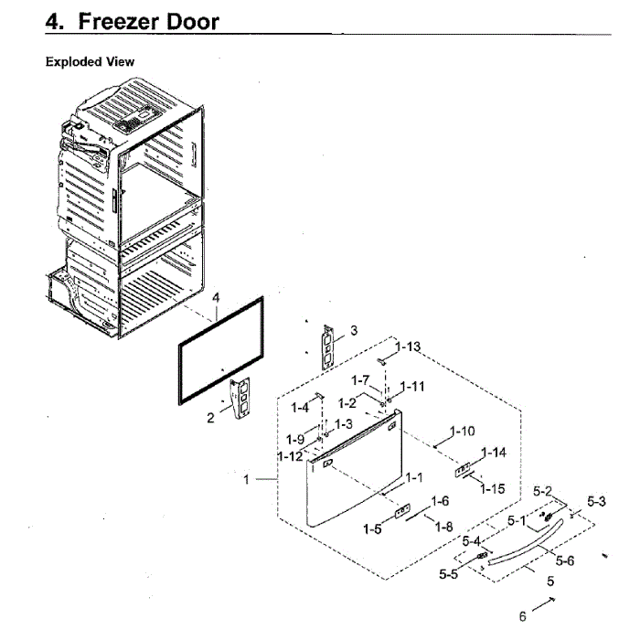 Freezer Door Diagram and Parts List for RF265BEAESG AA-00 Samsung Refrigerator