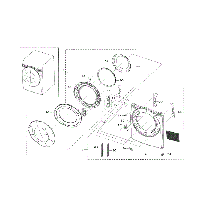 Front Frame And Door Diagram and Parts List for DV45K6500GV A3-01 Samsung Dryer