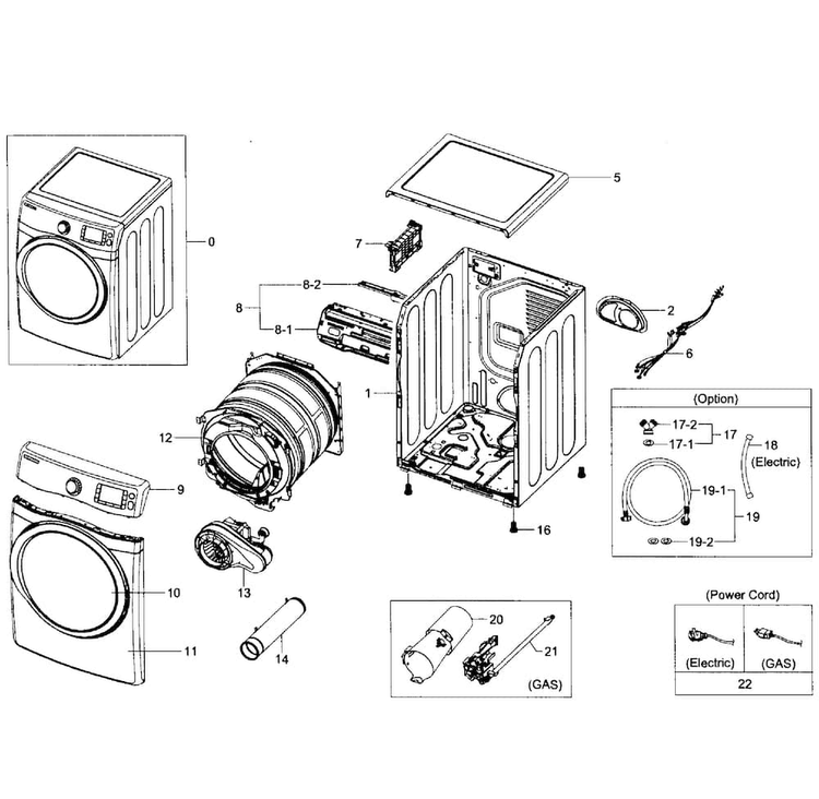 Main Assy Diagram and Parts List for DV455GVGSGR AA-0001 Samsung Dryer