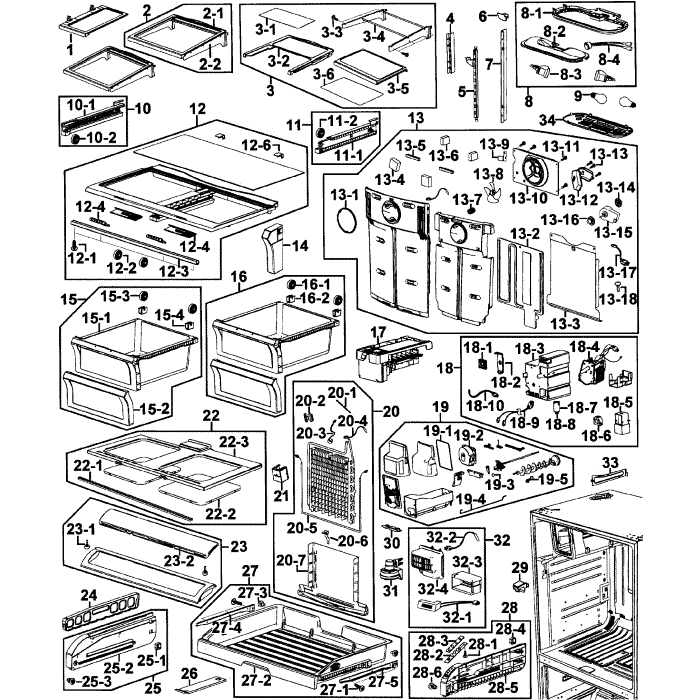 Refrigerator Diagram and Parts List for RF267ABBP XAA-0000 Samsung Refrigerator