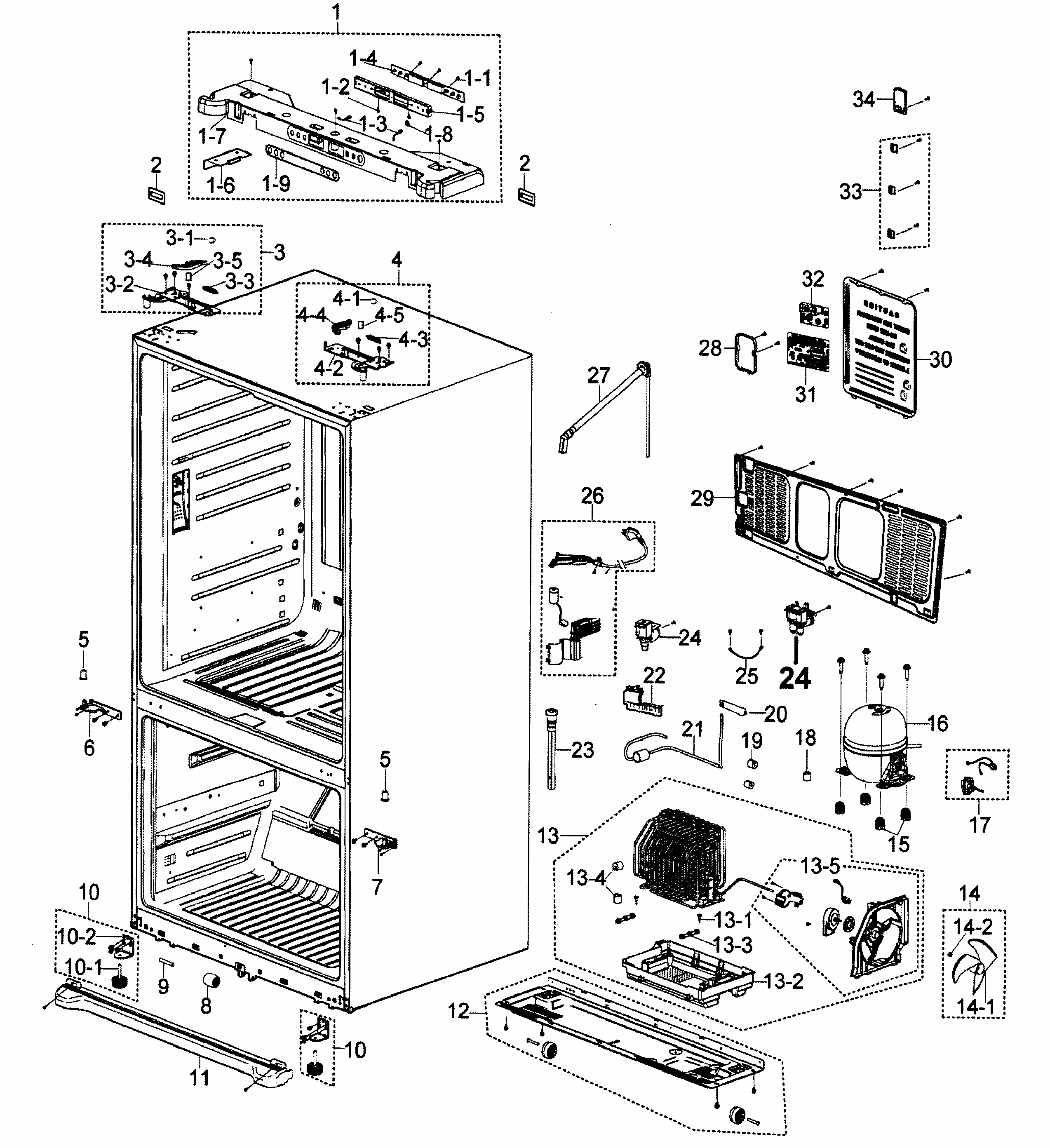 Cabinet Diagram and Parts List for RF266AZWP XAA-0000 Samsung Refrigerator