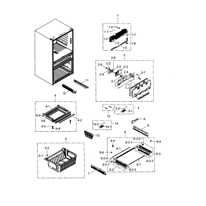 Freezer Diagram and Parts List for RF30HBEDBSR AA-0000 Samsung Refrigerator