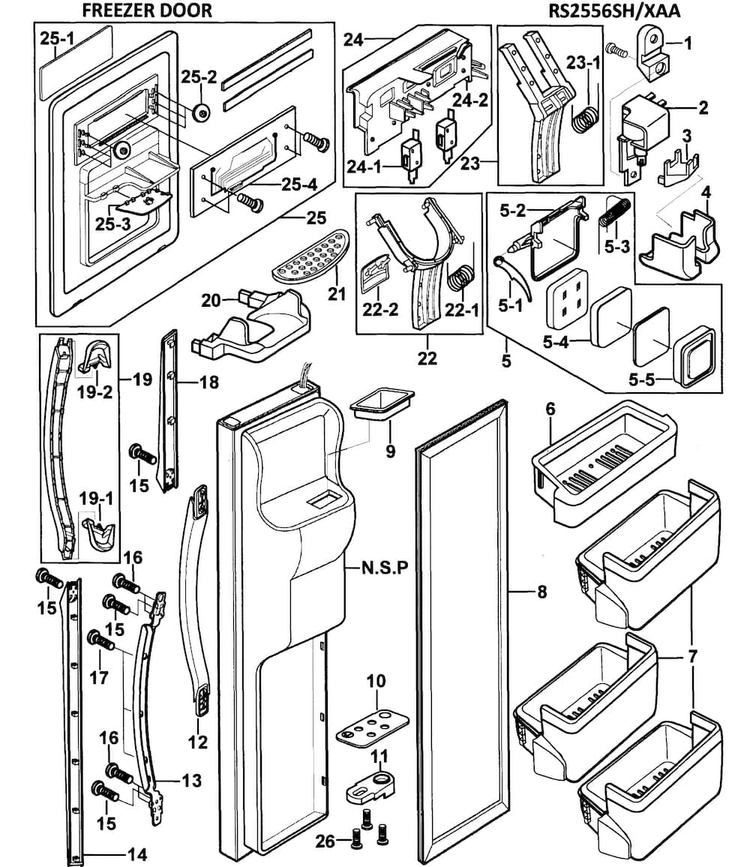 Left Door Diagram and Parts List for RS2556SH XAA-0000 Samsung Refrigerator