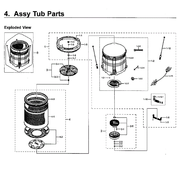Tub Diagram and Parts List for WA52M8650AV A4-00 Samsung Washer