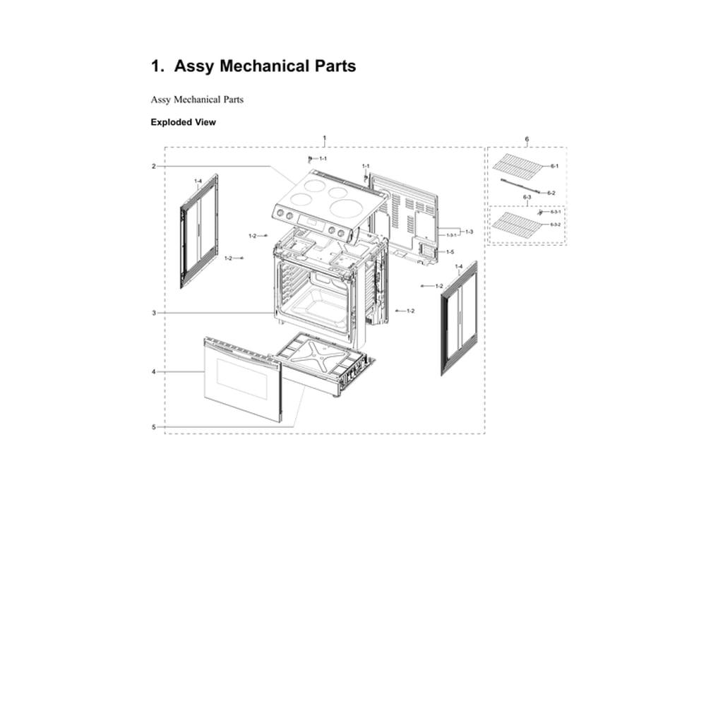 Mechanical Parts Assembly Diagram and Parts List for NE63B8211SS AA-00 Samsung Range