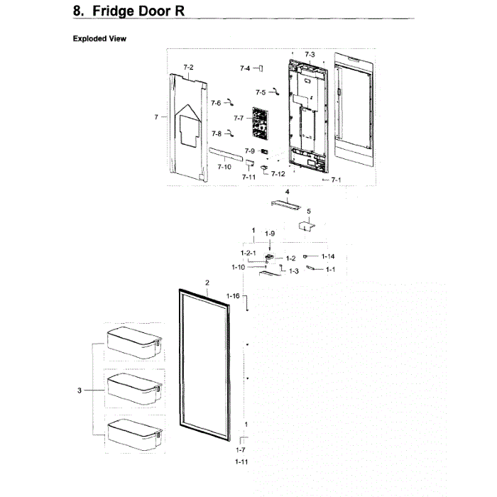 Fridge Door R Diagram and Parts List for RF22K9581SR AA-01 Samsung Refrigerator