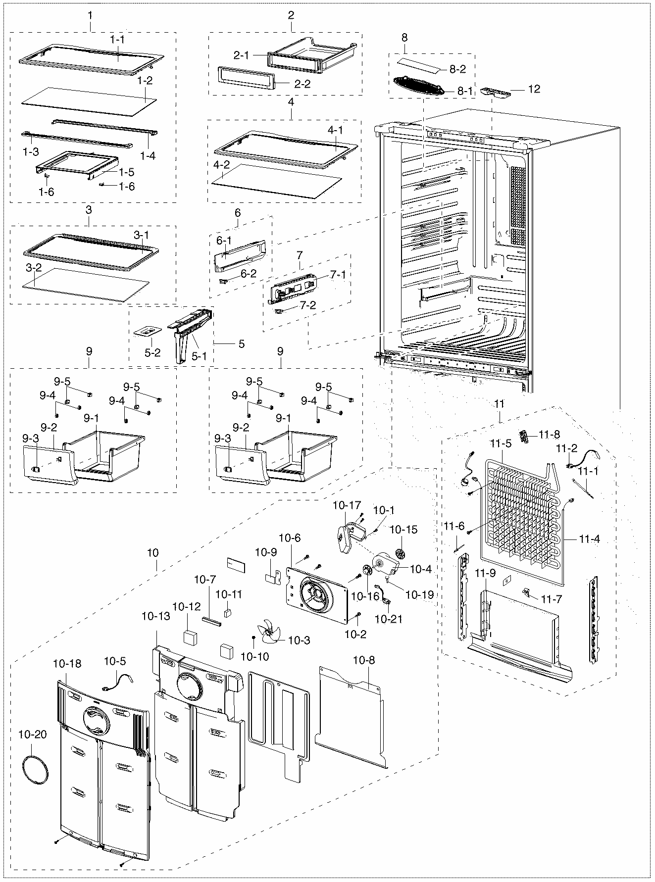Refrig Asy Diagram and Parts List for RF217ACBP XAA-0000 Samsung Refrigerator