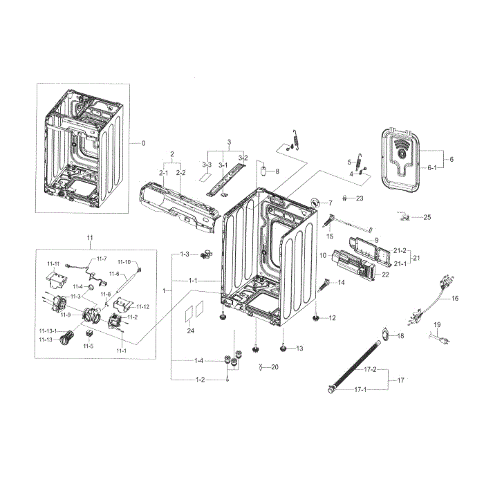 Frame Front And Cover Diagram and Parts List for WF56H9110CW A2-01 Samsung Washer