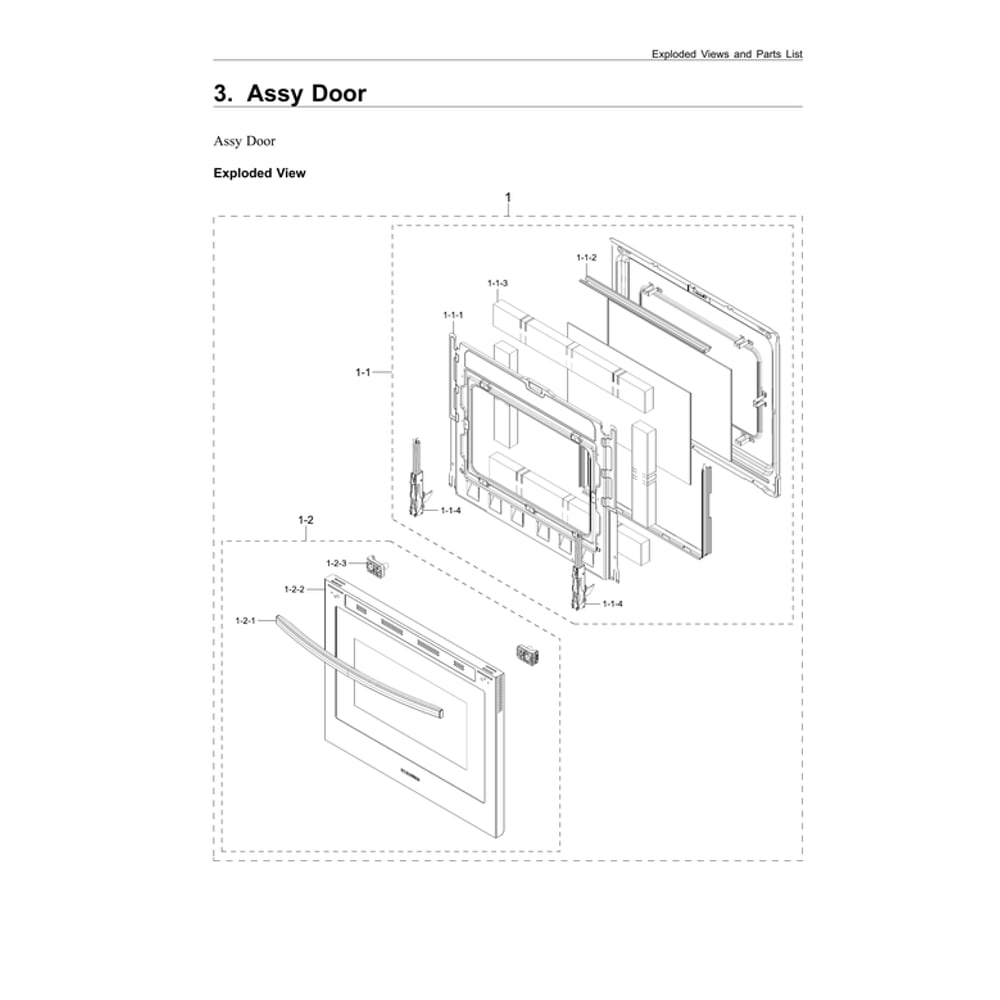 Door Assembly Diagram and Parts List for NX60A6711ST AA-00 Samsung Range