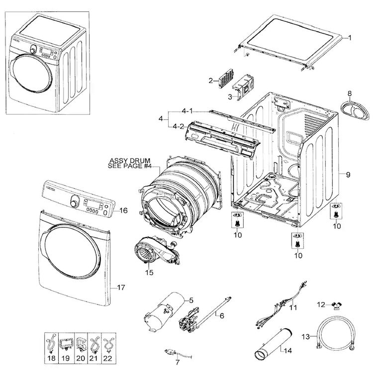 Main Assy Diagram and Parts List for DV448AGE XAA-0001 Samsung Dryer