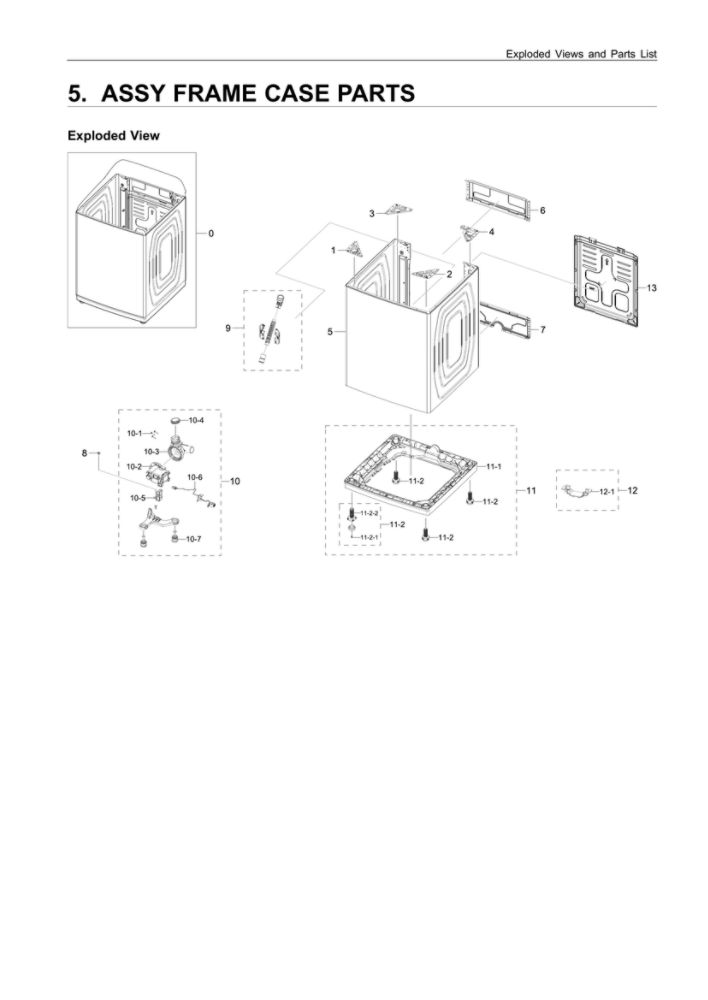 Frame Case Assembly Diagram and Parts List for WA50R5400AV US-02 Samsung Washer
