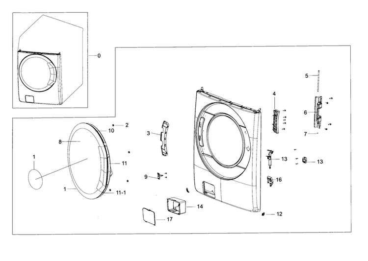 Frame Front & Door Diagram and Parts List for WF56H9110CW A2-0000 Samsung Washer