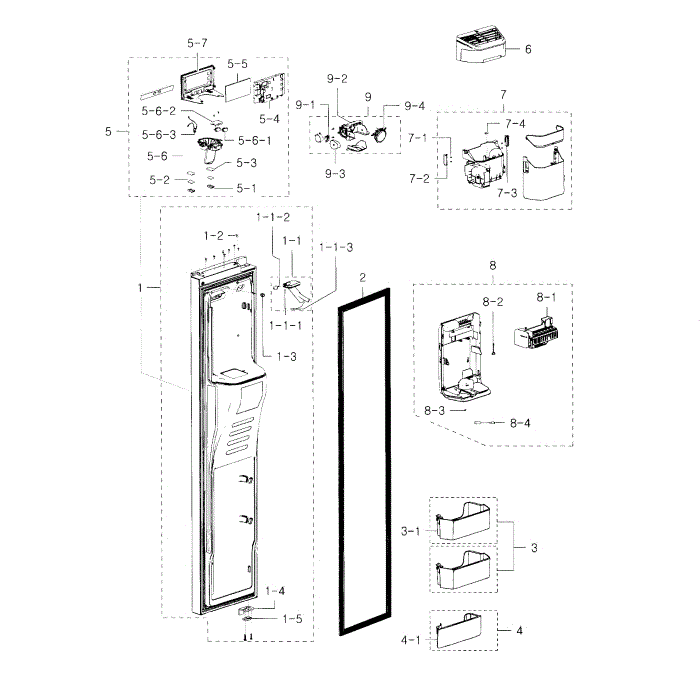 Door-Freezer Diagram and Parts List for RH30H9500SR AA-00 Samsung Refrigerator