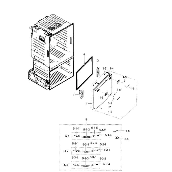 Freezer Door Diagram and Parts List for RF263TEAEBC AA-02 Samsung Refrigerator