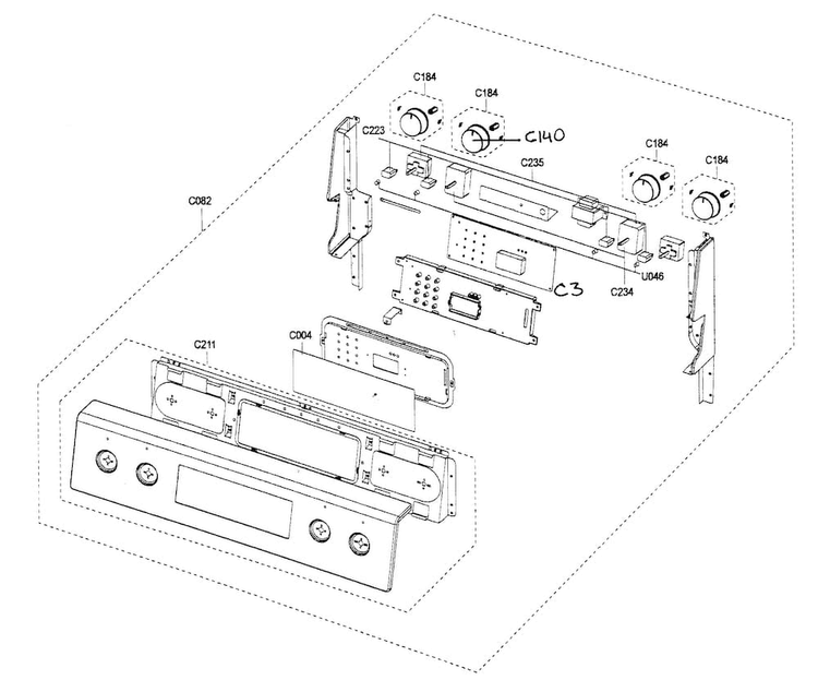 Control Panel Diagram and Parts List for FTQ352IWUW XAA-03 Samsung Range