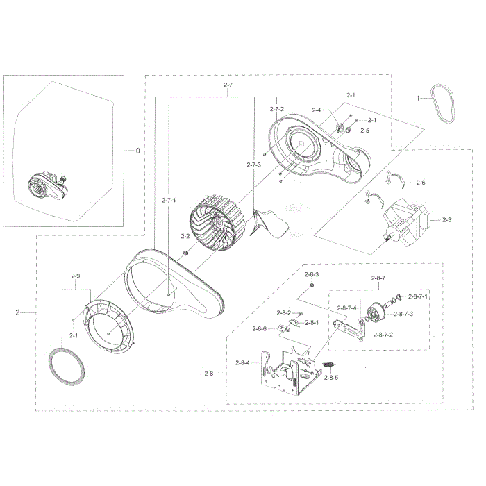 Motor Duct Diagram and Parts List for DV45K6200EZ A3-00 Samsung Dryer