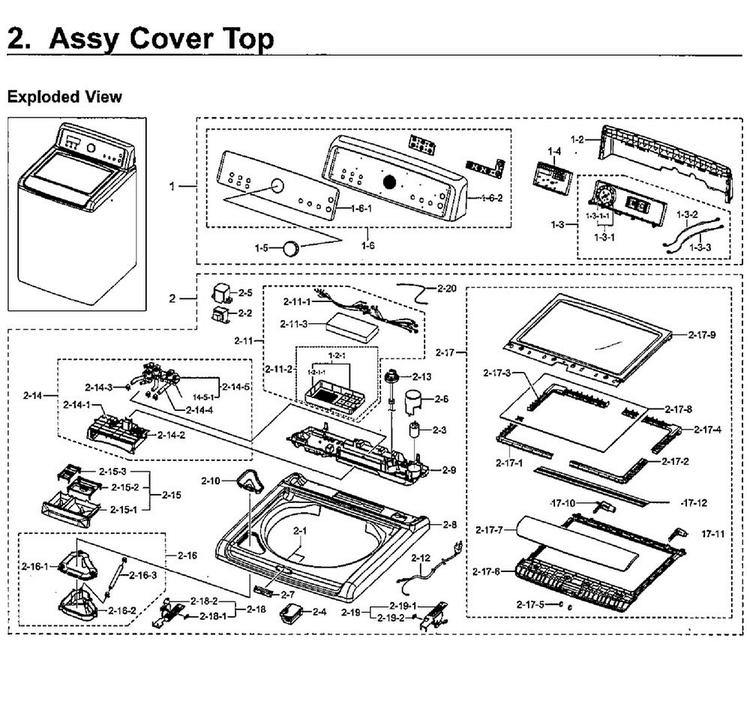 Top Asy Diagram and Parts List for WA5471ABP XAA-0002 Samsung Washer